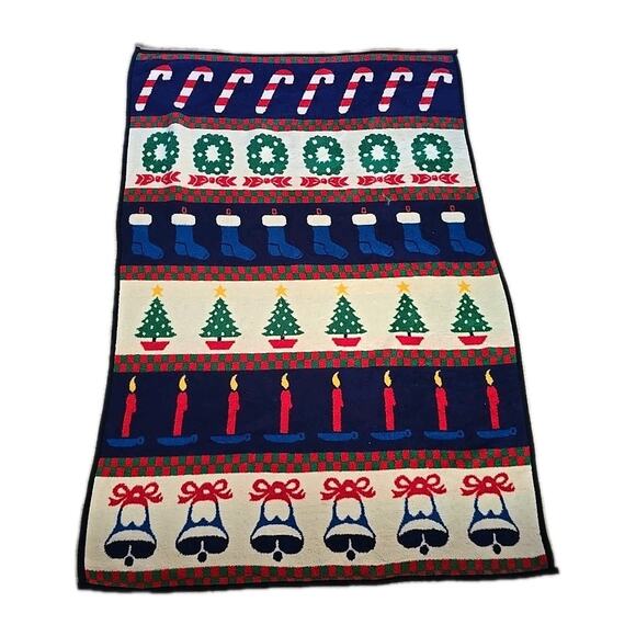 Vtg Christmas Blanket San Marcos Reversible Festive Holiday Cozy Cabin 55"x83" - Picture 1 of 5